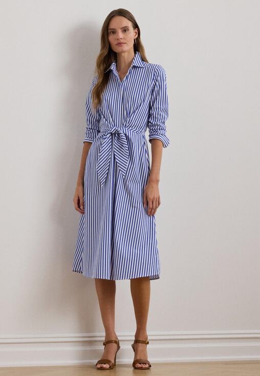 Lauren Ralph Lauren Dresses & Skirts - LAUREN RALPH LAUREN Kahwell Shirt Dress Size 10 Blue White Stripe Tie Waist NWT